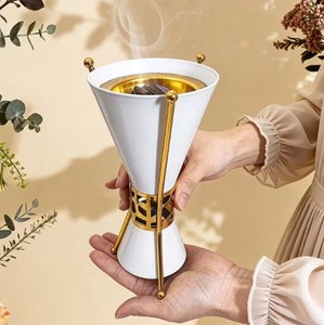 Brûleur à Bakhoor en métal noir de luxe, Mabkhara, brûleur d'encens arabe Oud, décoration parfumée pour la maison - Product Image 4