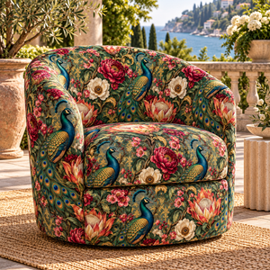 Tela de Tapicería PRANIKA Blue Bird con Jacquard Floral y de Frutas, 58/60 Pulgadas, Tejida, Estampada, Transpirable y Ligera, de Rajasthan - Product Image 2