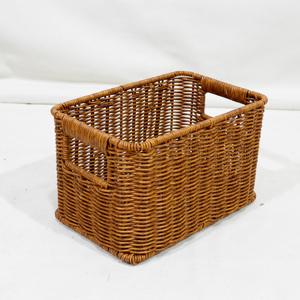 Natural Rattan Storage Basket Organization <b>Bin</b> Handmade Decorative with Handles - Product Image 4