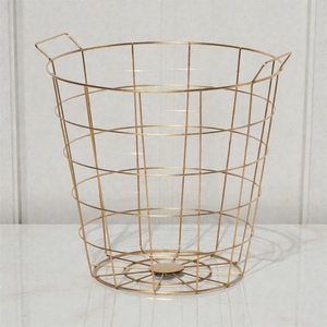 Modern Metal <b>Wire</b> <b>Storage</b> <b>Basket</b> With Handles Circle Shape Multi Purpose Neatening Organizer Gold Finish - Product Image 3