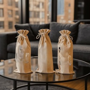 Eco Luxe Cotton <b>Canvas</b> Bottle Gift Tote Premium Reusable Wine Carrier Cotton <b>Drawstring</b> <b>Bag</b> Medium Size Gift Pouch Natural Color - Product Image 4