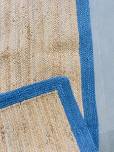 Rustic Blue Border Jute <b>Runner</b> <b>Rug</b> Natural Beige Handwoven Natural Fiber Boho Farmhouse Entryway Hallway Handmade Floor Carpet - Product Image 4