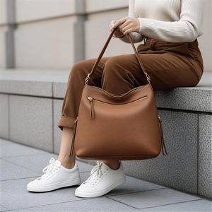 Bolso de hombro de cuero marrón para mujer – Bolso de mano de estilo elegante con bolsillo con cremallera. - Product Image 5
