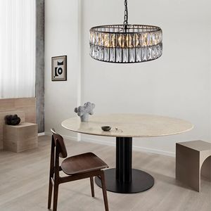 Lampadario a Tamburo Moderno in Cristallo Nero da 18 Pollici, Lampada a Sospensione a 6 Luci con Struttura in Metallo per Soggiorno e Sala da Pranzo - Product Image 2