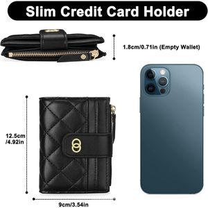 Portefeuille fin en cuir pour femme avec fermeture éclair et porte-monnaie, petit porte-cartes de crédit avec fenêtre d'identification - Product Image 2