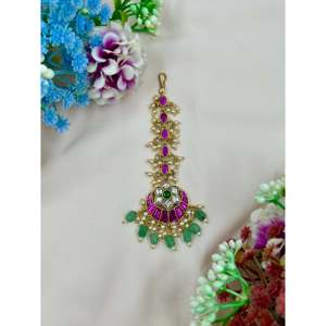 Indian Ethnic Brass Artificial Jewellery-Bharti Pachi Kundan Mang Tika Casual Style - Product Image 2