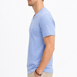 T-shirt pour homme, col en V, manches courtes, coton, coupe slim, couleur unie, design personnalisé, vêtements décontractés de haute qualité. - Product Image 3