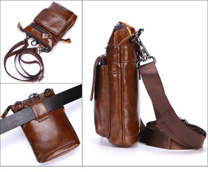 Factory Direct Sale Men's Genuine Leather Vintage Fashion Multi-functional <b>Large</b>-capacity Zippered Crossbody Waist Bag - Product Image 6