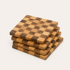 Wholesale Handcrafted Checkerboard Wooden Coaster Set Of 4 Heat-Resistant Non-Slip Coffee <b>Cup</b> <b>Mat</b> Eco-Friendly Sustainable Wood - Product Image 5