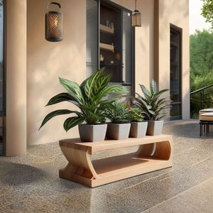 Minimalist Square Wooden <b>Plant</b> Stand for Indoor Desktop Use with Four Pots <b>Support</b> - Product Image 4