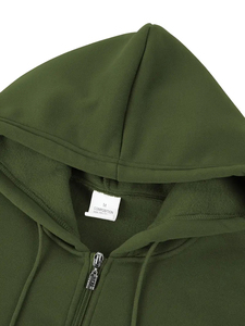 Sweat-shirt à capuche zippé vert olive pour homme, coupe classique, couleur unie, en polaire, décontracté, pour l'automne - Product Image 6