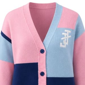 Jack and Jill Women Color <b>Block</b> Knit Cardigan Pink Blue Navy V Neck Button Front Long Sleeve Sweater with Pockets Casual Fashion - Product Image 5