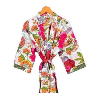 ชุดกิโมโนผ้าฝ้ายลายดอกไม้ พิมพ์ลายด้วยมือ ขนาดเดียว ชุดคลุมสำหรับเพื่อนเจ้าสาว ชุดคลุมอาบน้ำผ้าฝ้ายสำหรับฤดูร้อน ของขวัญ - Product Image 1