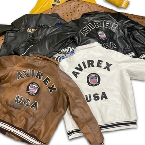 Kith X Avirex Olympics Heritage Leather Bomber <b>Jacket</b> 'Tofu' | Premium Windproof Double Breasted Unisex Streetwear Outerwear - Product Image 5
