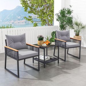 Set di 3 mobili da giardino con tavolino a 2 livelli e morbidi cuscini per seduta - Product Image 2
