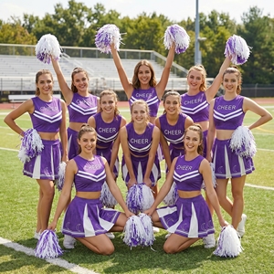 Ensemble d'uniformes de pom-pom girl pour filles, haut court à paillettes et strass violet et jupe plissée, logo personnalisé, costume d'Halloween pour femmes adultes - Product Image 3