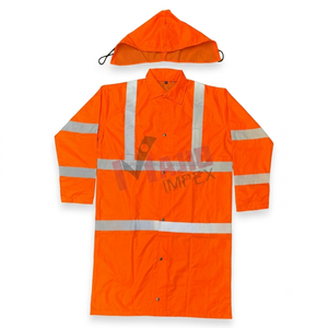 Imperméable fluorescent haute visibilité 100% polyester Oxford avec revêtement PVC et bandes réfléchissantes pour le travail en extérieur et la sécurité routière - Product Image 2