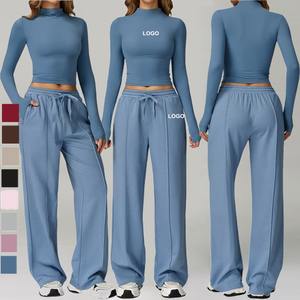 ชุดวอร์มแบบสองชิ้นสำหรับผู้หญิง เสื้อผ้าผู้หญิง กางเกงขายาวทรงสปอร์ต ชุดออกกำลังกาย ชุดกีฬา ชุดฟิตเนส - Product Image 1