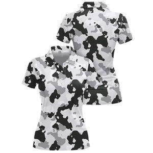 Polo à manches courtes pour femme, noir, blanc, imprimé camouflage, respirant, en polyester tissé, haut décontracté - Product Image 5