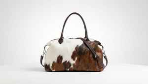 Sac de voyage en cuir de vachette fait main avec poils, sac de week-end, sac fourre-tout, fermeture éclair, portable LHDB-0055 - Product Image 4