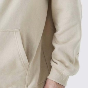 Sweat à capuche beige à manches longues pour homme, 100 % coton, imprimé numérique, couleur unie, poche kangourou, coupe oversize, décontracté, hiver - Product Image 2