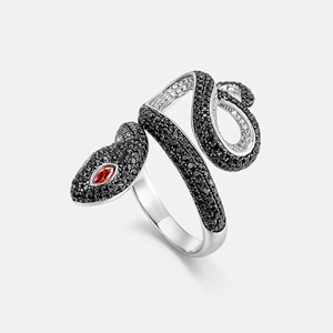 Snake Shape Moissanite <b>Cocktail</b> <b>Ring</b> 925 Silver Black Rhodium Pave Setting Unisex Luxury Animal Design - Product Image 3