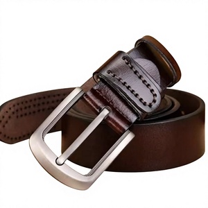Ceinture en cuir véritable pour homme, style formel, marron, en cuir de vache, boucle à ardillon argentée, rectangulaire, durable, style solide - Product Image 1
