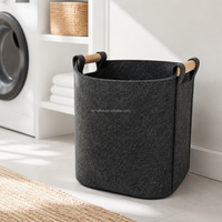 Panier de rangement moderne en feutre extra épais de style nordique avec poignées en bois, bac à linge écologique pour l'organisation de la maison et du bureau