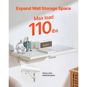 Wall Mounted 31.5 X 15.7 Inches Foldable Computer <b>Desk</b> with Iron Bracket Floating Design for <b>Small</b> Spaces - Product Image 2