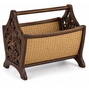 Handcrafted Mango Wood Rattan Magazine <b>Rack</b> Wholesale | Ubud Design - Product Image 1