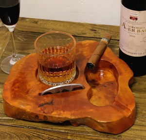 Aluminum Smokeless Round American Style Cigar <b>Ashtray</b> with Whiskey Glass Tray and Cigar Cutter Holder for Outdoor Patio Use - Product Image 2