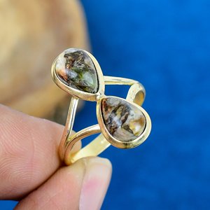 Bague en argent sterling 925 plaqué or 18 carats, forme poire, avec pierre précieuse œil de chat naturelle, faite à la main - Product Image 1