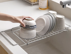 Stainless Steel Single Tier Dish Drying Rack Rectangle Countertop <b>Kitchen</b> Organizer Minimalist Design Multi-Function <b>Storage</b> - Product Image 1