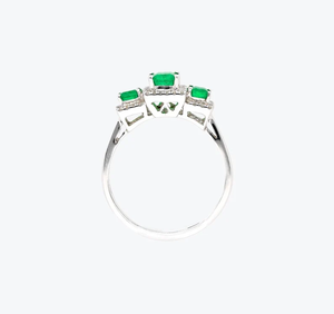 Emerald Cut Diamond Pave Setting Three Stone <b>Cocktail</b> <b>Ring</b> Classic Women's Fine Jewelry 18K <b>Gold</b> Plated Inlay Geometric Style - Product Image 4