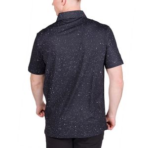 Polo en coton Oxford à manches courtes pour homme, motif à pois bleu foncé, coupe classique, décontracté, respirant, design tissé - Product Image 4