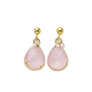 Pendientes de gota galvanizados de oro de cuarzo rosa de pera de plata 925, joyería, pendientes de empuje hacia atrás, joyería, precio al por mayor - Product Image 1