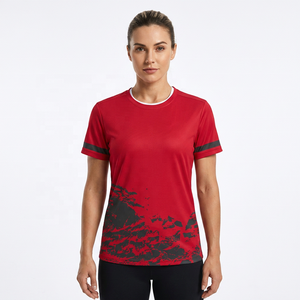 T-shirt rouge à manches courtes et col rond pour homme avec imprimé abstrait noir, séchage rapide, jersey sportif, coupe classique, impression par sublimation - Product Image 5
