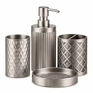 Modern Stainless Steel <b>Bathroom</b> <b>Set</b> Six-Piece Square <b>Accessories</b> Collection for Vanity Counter Decor - Product Image 3