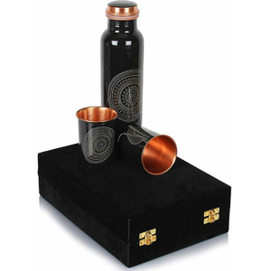 Top Copper Water Bottle with Two Glass Hammered Design For Hydration Yoga & Ayurveda Inspired Drinkware Bottle With Packaging - Product Image 6