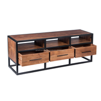 Meuble TV moderne haut de gamme en bois massif avec portes coulissantes et 3 tiroirs, rangement intelligent, mobilier de salon de luxe, Nouveauté 2026