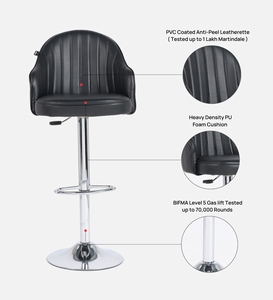 Black Leatherette Contemporary Commercial Bar <b>Stool</b> Swivel Counter Height Cushioned <b>Seat</b> Ergonomic Adjustable Height Metal - Product Image 3