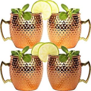 Ensemble de mugs à cocktail en cuivre pour bars de luxe et de dégustation gastronomique, finition martelée, gobelets en métal durables et réutilisables. - Product Image 5
