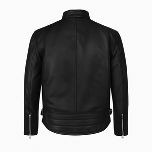 <b>Men's</b> Autumn Black PU Leather Windproof Front Moto <b>Jacket</b> Red <b>White</b> Blue Stripe Stand Collar Zipper Closure Slim Fit Regular - Product Image 3