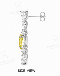Elegantes pendientes de araña en oro blanco de 18 quilates con diamantes ovalados amarillos de fantasía, diamantes en forma de pera y diamantes marquesa cultivados en laboratorio, diseño de alta costura. - Product Image 4