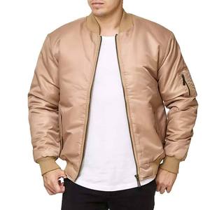 Blouson bomber beige pour homme, fermeture éclair sur le devant, style décontracté, vêtement d'automne, couleur unie, rembourrage en polyester, coupe classique, col rabattu - Product Image 6
