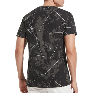 Men T <b>Shirt</b> Black Grey Marble Scratch Line Abstract Washed Short Sleeve Slim Fit Streetwear Top - Product Image 3