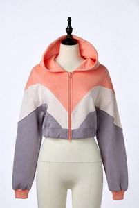 Women's Color Block <b>Cropped</b> <b>Zip</b> <b>Up</b> Hoodie Long Sleeve Drawstring Hooded Sweatshirt Casual Streetwear Jacket - Product Image 1
