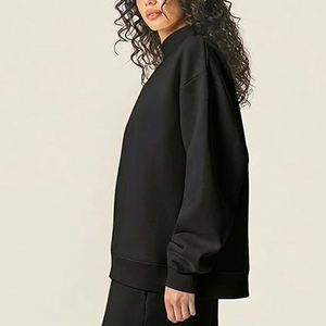 Suéter Oversize Negro para Mujer con Cuello Alto Simulado, Hombros Caídos, Mangas Largas y Banda Ancha en el Dobladillo, Ropa Casual con Logotipo Personalizado - Product Image 6