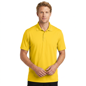 Polo de Punto de Manga Corta Amarillo para Hombre, Color Sólido, Estilo Casual, Corte Regular, Diseño con Botones - Product Image 6