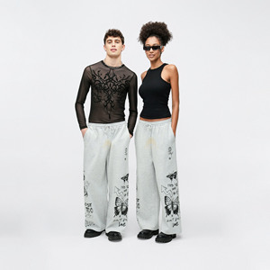 Pantalon de jogging baggy hip-hop pour femme, logo personnalisé imprimé, devant plat, hiver, respirant, 100% coton, coupe ample, unisexe - Product Image 2